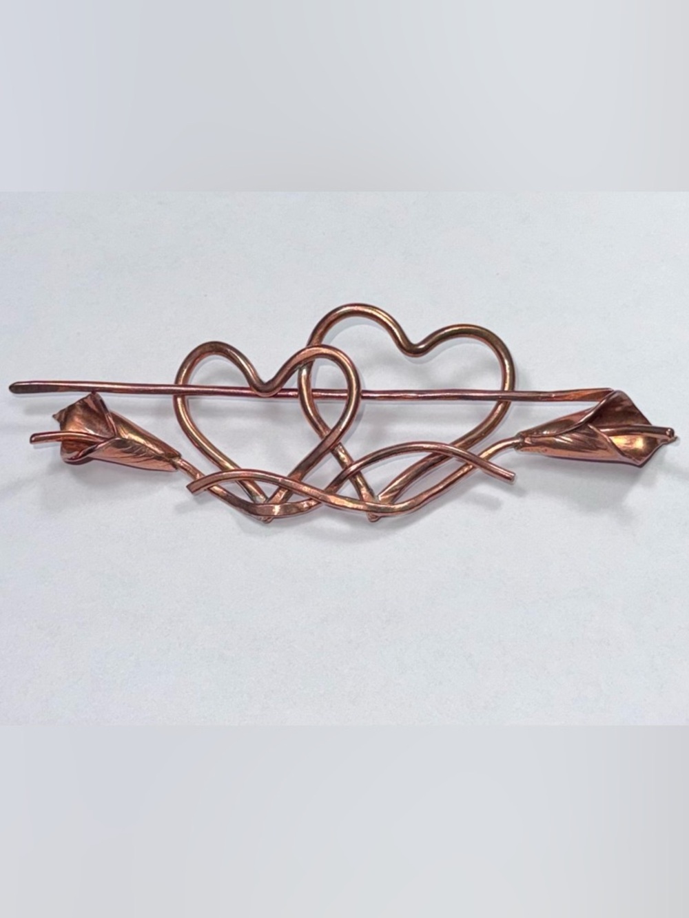 NEW ONE OF A KIND CUSTOM MADE COPPER CALLA LILY DOUBLE HEART HAIR PIECE